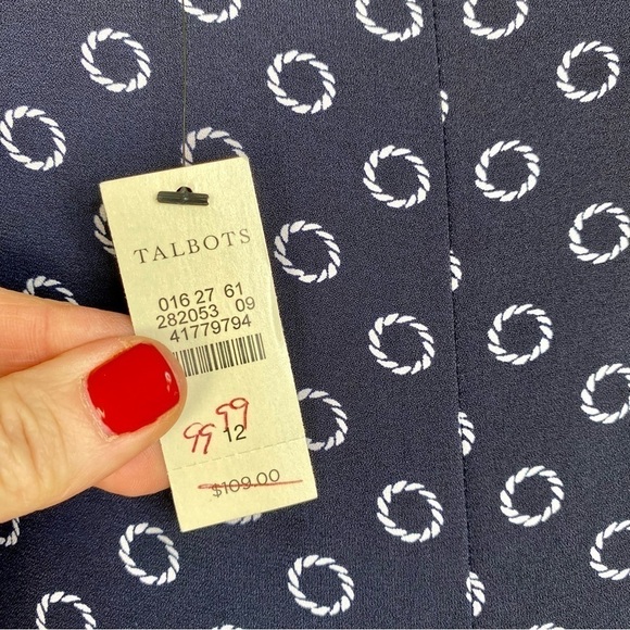 Talbots Indigo life saver print wide leg navy trouser pants size M NWT - Picture 12 of 13